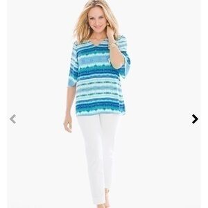 Chico’s Waterside Striped Tunic Top Women Size S Color Blue/White